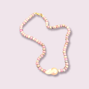 Pink Silverite Beaded baroque Pearl necklace