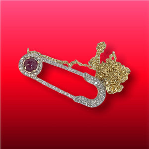 Diamond Safety Pin Pendant with Ruby