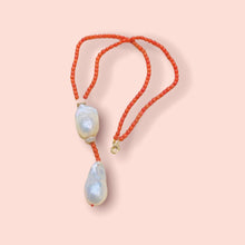 Load image into Gallery viewer, Italian Natural Coral Baroque Pearl with Gold Diamond Discs