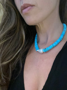 Natural Arizona Turquoise Necklace With Baroque Pearl