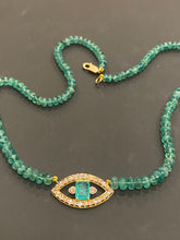 Load image into Gallery viewer, Diamond &amp; Emerald Evil Eye Necklace On a Natural Emerald Necklace