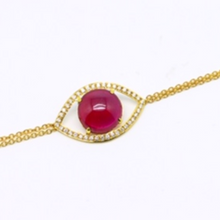 Load image into Gallery viewer, Diamond &amp; Cabochon Ruby Evil Eye Bracelet