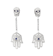 Load image into Gallery viewer, White diamond skulls and hamsa earrings