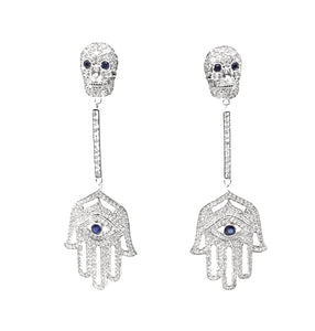 White diamond skulls and hamsa earrings