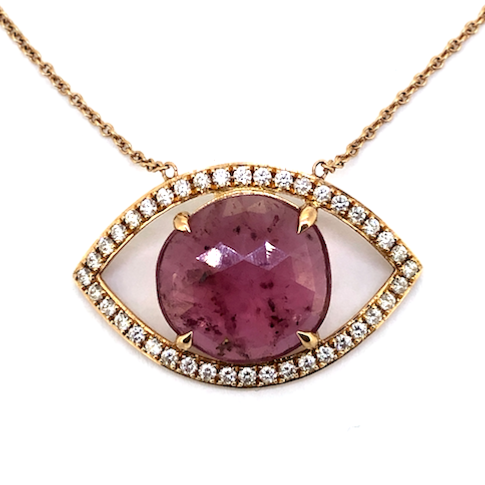 VERONA DIAMOND RUBY EVIL EYE NECKLACE